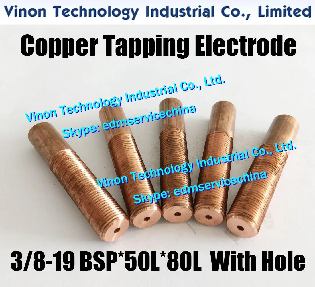 (5PCS) BSP 3/8-19*50L*80L Copper Thread Electrode with hole BSPF British Parallel Pipe Thread Electrode 3/8-19BSP, G3/8