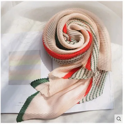 HOT SELLING   Miyake pleated  Folded stretch silk scarf women spring and summer scarf all-match crimped scarf IN STOCK