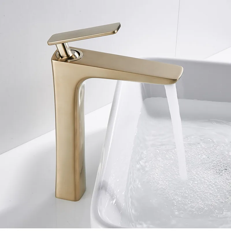 

Basin Faucet Bathroom Hot and Cold Brush Gold Single Lever Decked Sink Mixer Brass Crane