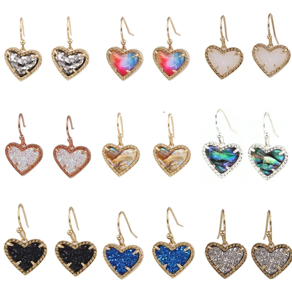 High Quality Multicolor Small Heart 3D Resin Abalone Shell Geometric Bling Bling Glitter Mini Love Stud Earrings for Women