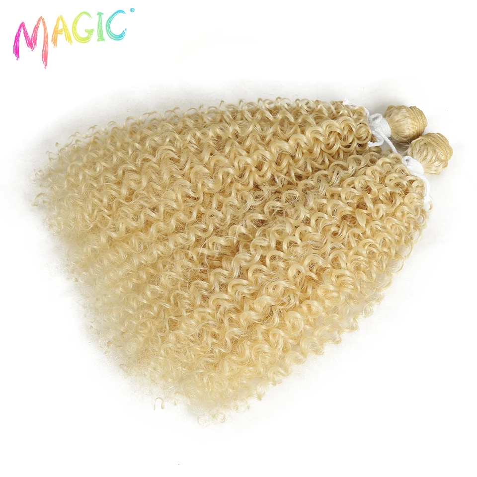 Magic 2PCS 24inches Afro Kinky Curly Hair Bundles 613 Blonde Color Tresses Synthetic Hair Extensions Curly Hair Accessories