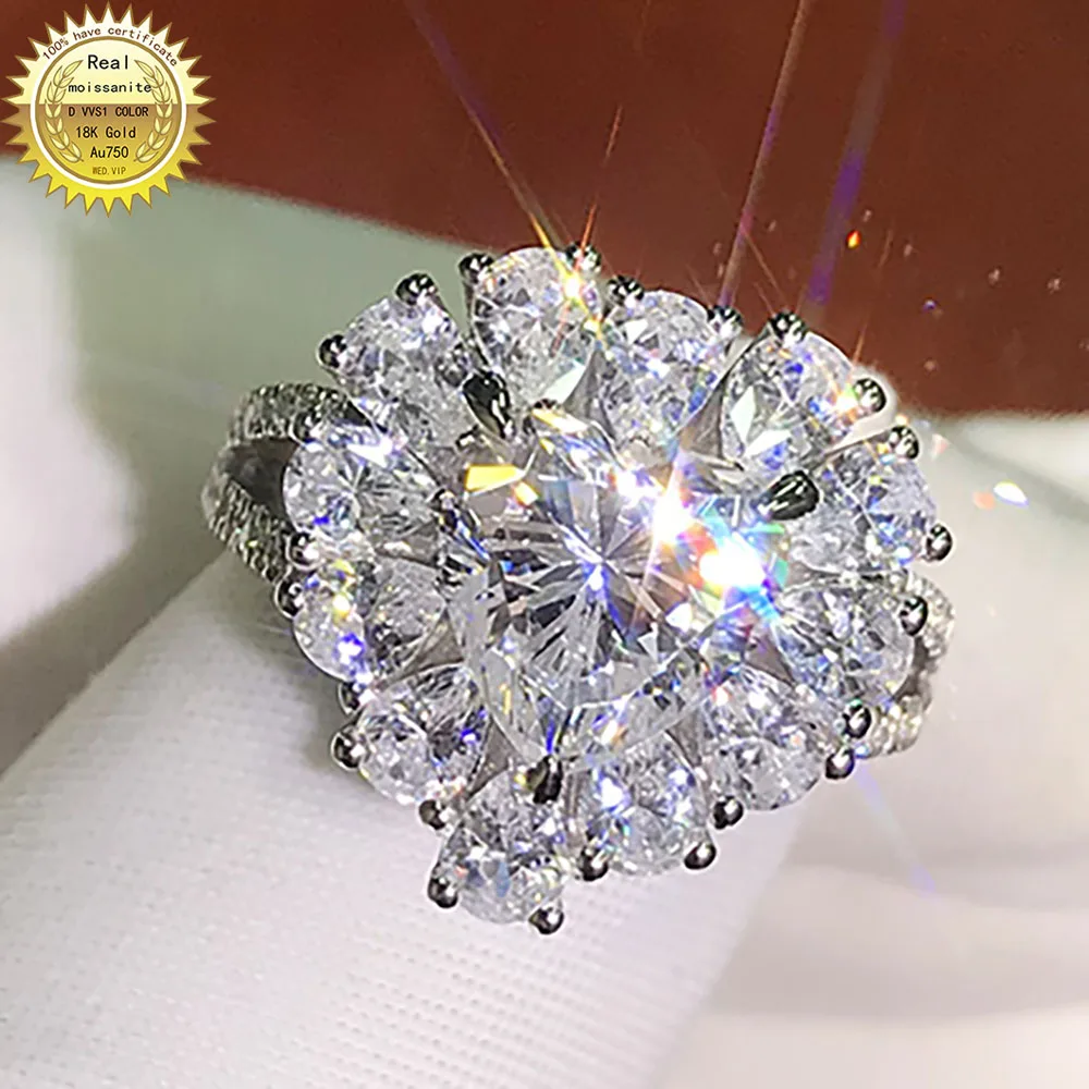 18K White Gold Ring DVVS Moissanite Diamonds 1 2 3 4 5 Carat Heart Wedding Party Engagement Anniversary Ring