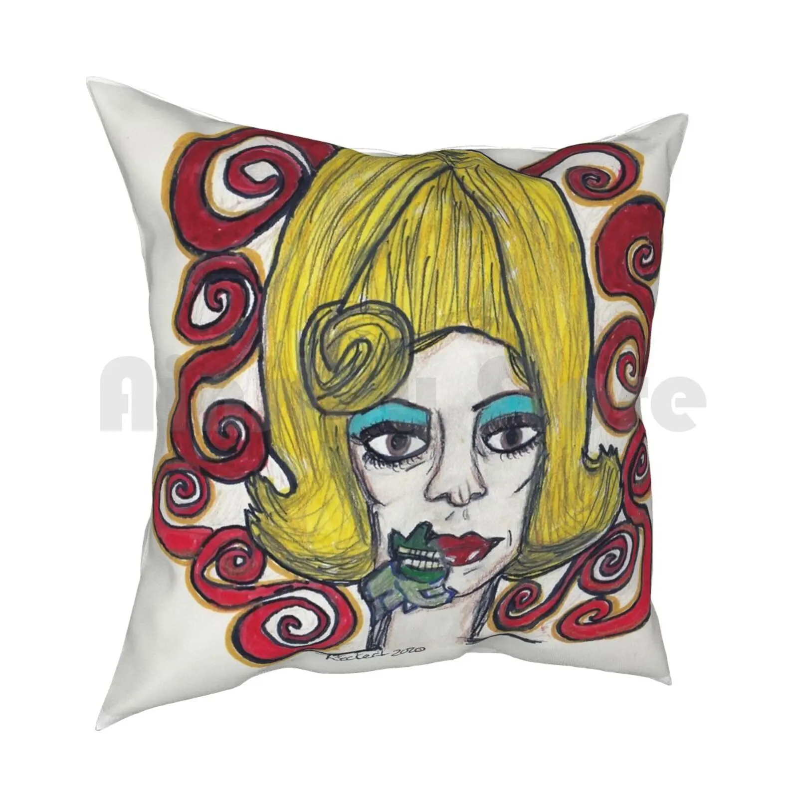 Ack Ack Attacks Martian Girl Illustration Pillow Case Printed Home Soft Throw Pillow Attacks Tim Burton Art Art From