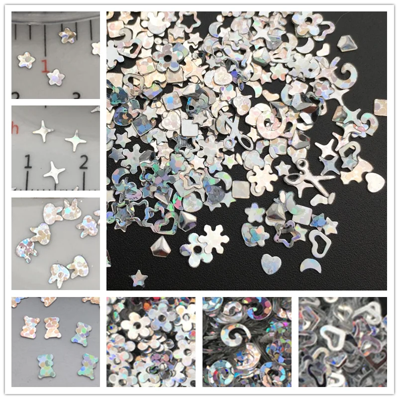 20g Laser Silver Mix Shape PVC loose Sequins Glitter Paillettes for Nail Art Manicure, Wedding Confetti,Accessories for Crafts