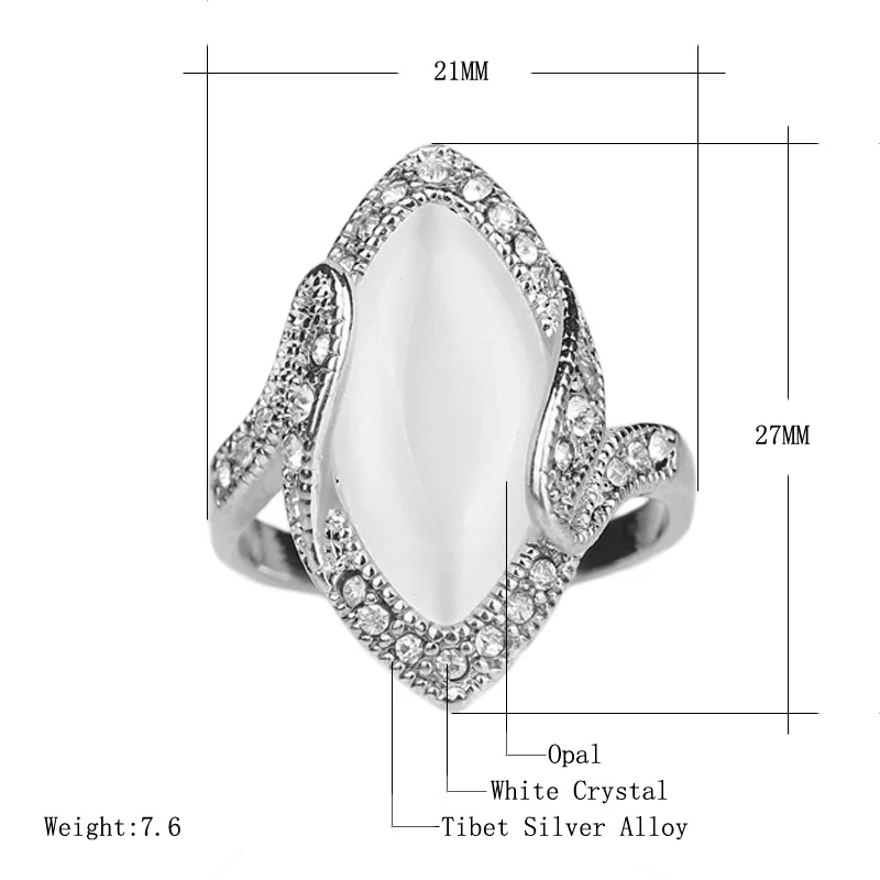 Luxury Fashion Big Oval Opal Ring Vintage Cat\'s-eye White Crystal Stainless steel Rings For Women jewelry Gift jz229 punk aenl