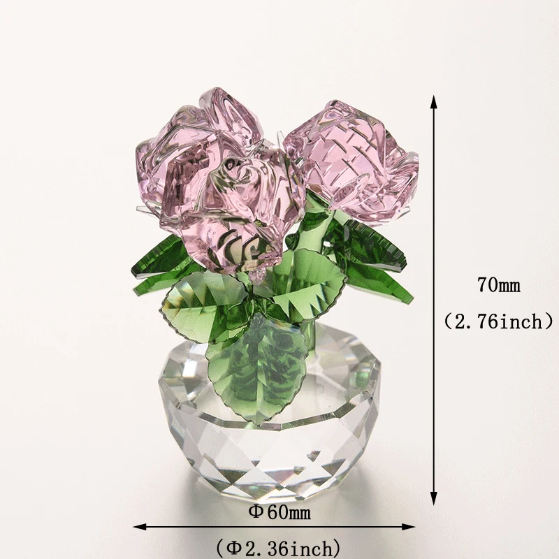 6 Colors Crystal Glass Rose Flower Figurines Unfading Bouquet Sculpture Home Car Ornament Decors Wedding  Valentine\'s Day Gift