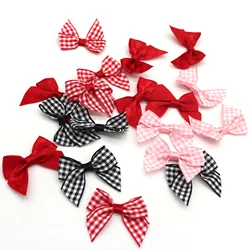 40Pcs Gingham Checked Ribbon Bows 45MM DIY Decoration Accessories Handmade Gold Sliver Satin Ribbon Flower For Gift Crafts 5/8