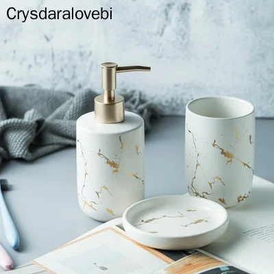 Bathroom Decoration Ceramic Bathroom Set Imitation Marble ceramic Toothbrush Holder Soap Dish Soap Dispenser Washroom Kit