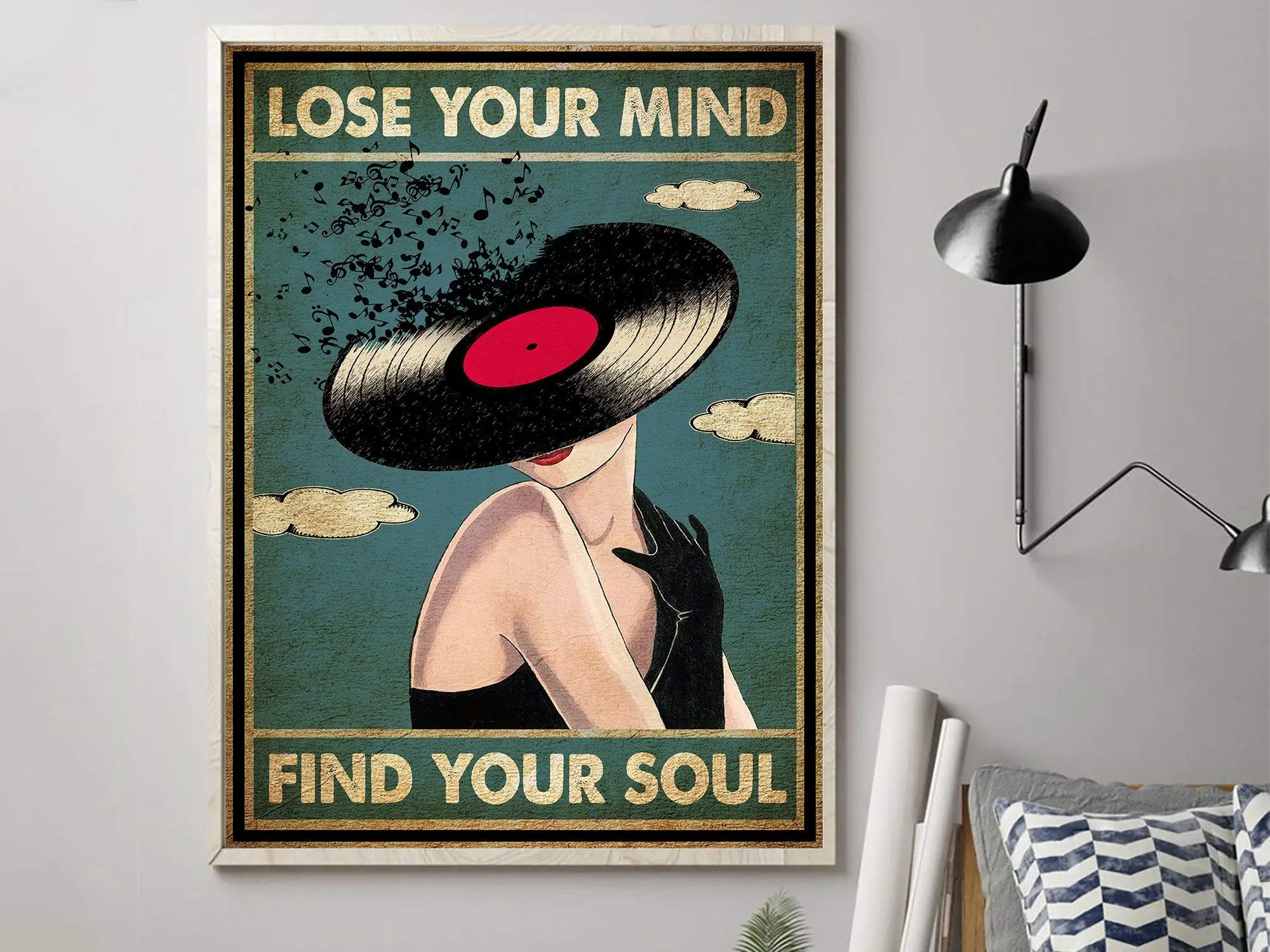 Lose Your Mind Find Your Soul Poster, Girl Floral Wall Print, Music Wall Decoration, Music Poster, Retro Girl Music Art, Print W