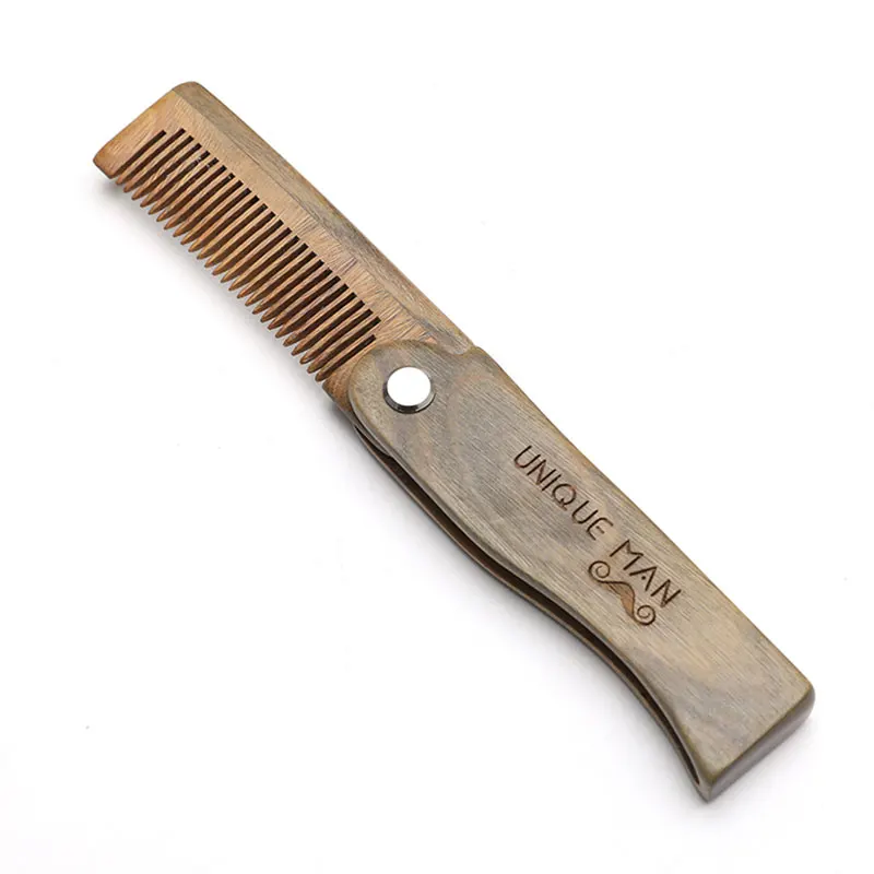 Folding Wooden Beard Comb For Men Portable Waves Brush Natural Sandalwood Anti Static Beard Comb Mustache Shaping Hair Brush Men