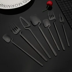 Matte Black Dinnerware Set Knife Ice Spoon Dessert Fork Cutlery Set 304 Stainless Steel Silverware Flatware Kitchen Dinner Set