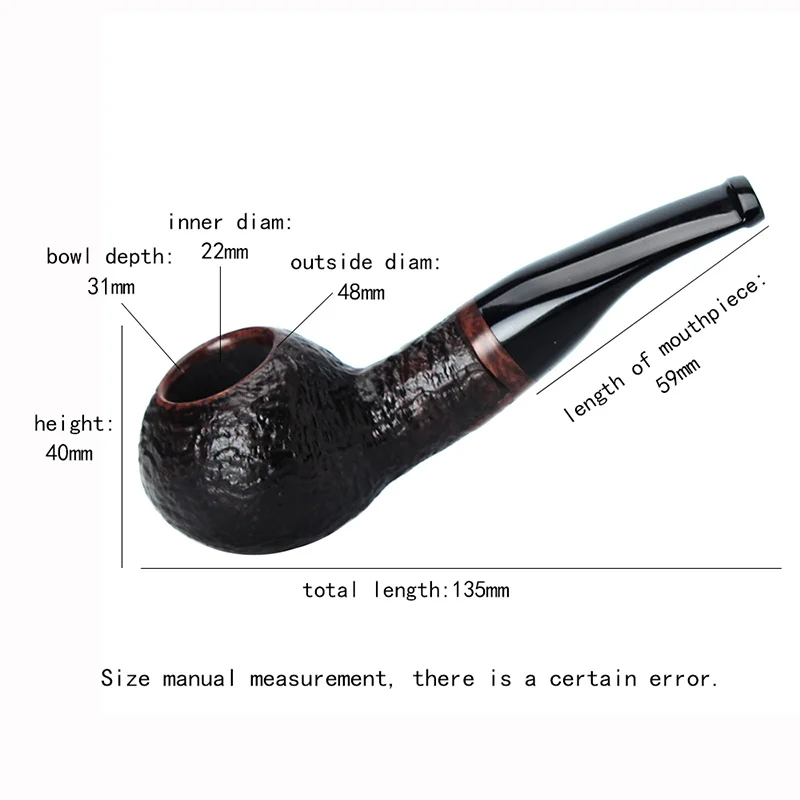 MUXIANG Classical Briar Wooden Smoking Pipe Bent Short Stem Tobacco Pipe Fits for 9mm Filter with 10 Cleaning Tools Kit aa0144PS