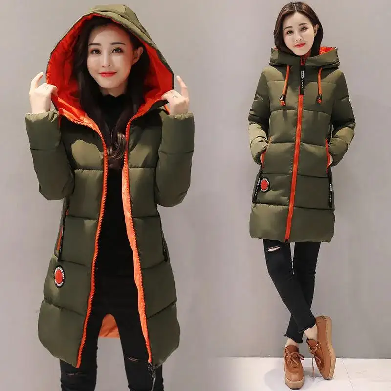 2023 Women New Fashion Down Cotton Jacket Mid-Long Winter Coat Thick Jackets Coats Female Hooded Overcoat Parka casaco feminino