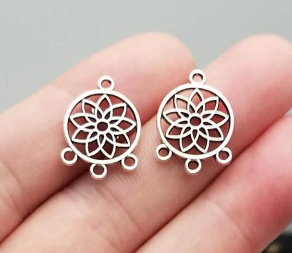 50pcs/Lot--18x13mm Dreamcatcher Pendants Antique Silver Plated Dream Catcher Connector Charms DIY Supplies Jewelry Accessories