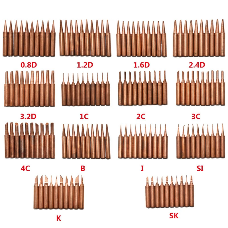 10pcs/lot 900M-T-K Diamagnetic copper soldering iron tip Lead-free Solder tip 933.376.907.913.951,898D,852D+ Soldering Station