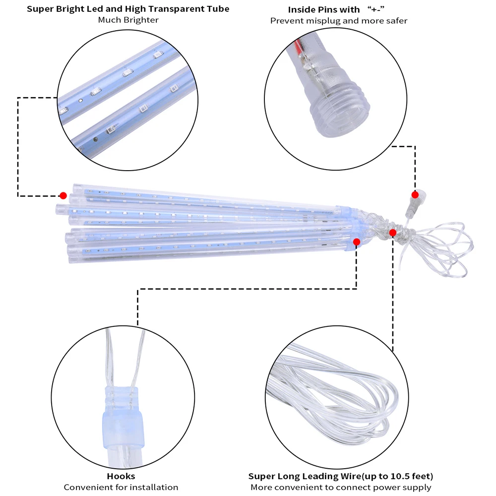 LED 유성우 비 조명 휴일 문자열 조명 방수 정원 빛 8 튜브 144 LED 크리스마스 조명 야외 장식