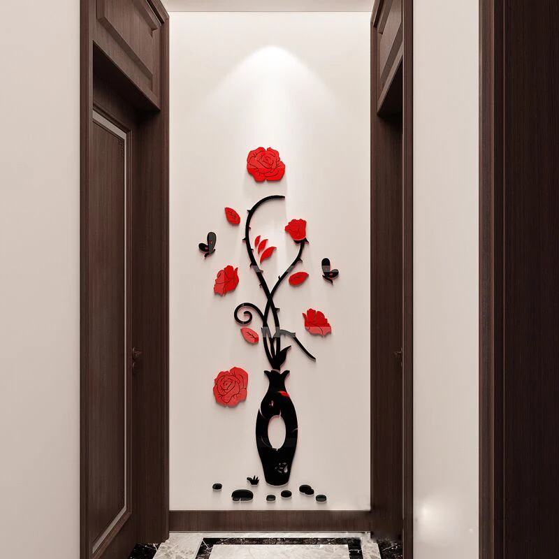 

Rose Vase Acrylic Wall Stickers For living room Bedroom Plum blossom DIY Art Wall decoration Fashion flower Home decor