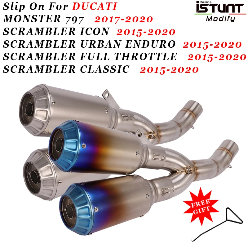 

Slip On For DUCATI Scrambler 800 MONSTER 797 Motorcycle Exhaust Escape Moto Modified Double exit Middle Link Pipe Double Muffler