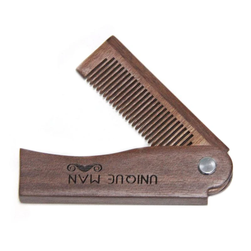 Folding Wooden Beard Comb For Men Portable Waves Brush Natural Sandalwood Anti Static Beard Comb Mustache Shaping Hair Brush Men