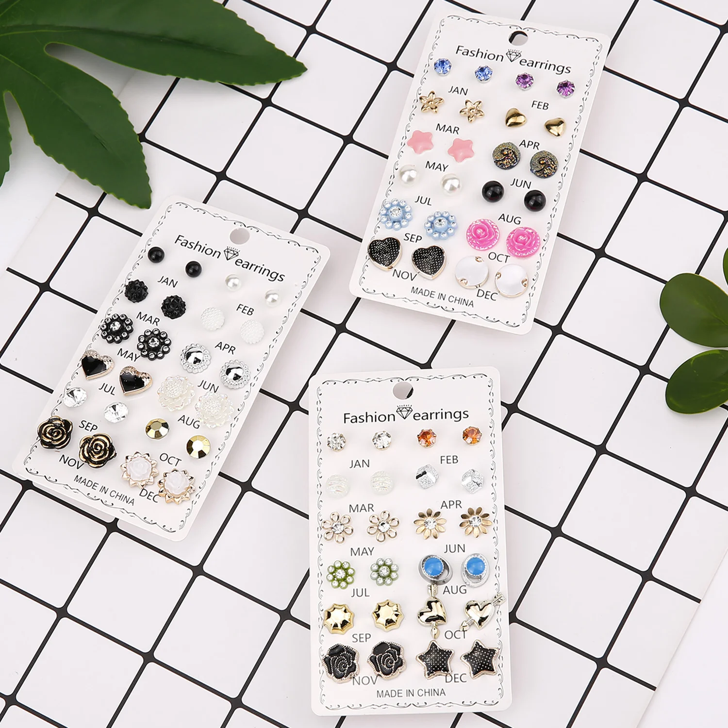 New Arrival 12 Pairs/Set Round Rhinestone Crystal Flowers Combination Card Stud Earring Set For Women Girls Jewelry Wholesale