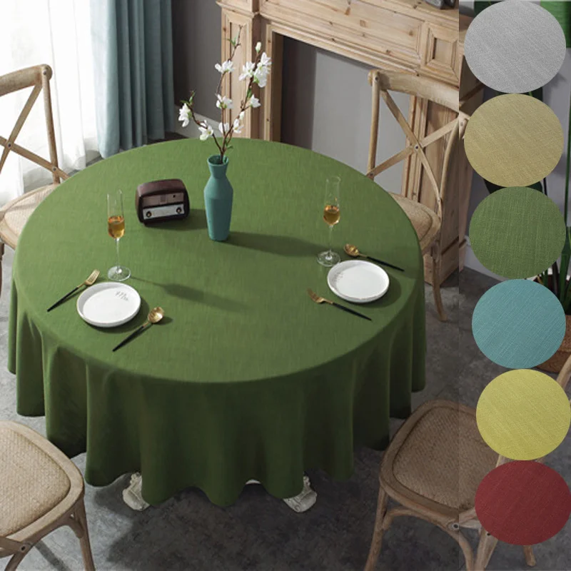 

Nordic Style Solid Color Cotton Linen Tablecloth Round Table Coffee Table Mat Cloth Simple Insulation Hotel Banquet Cover