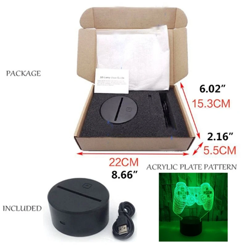 Creative 3D Illusion Gamepad LED Night Light Idea Color Changing Desk Lamp Dropshipping