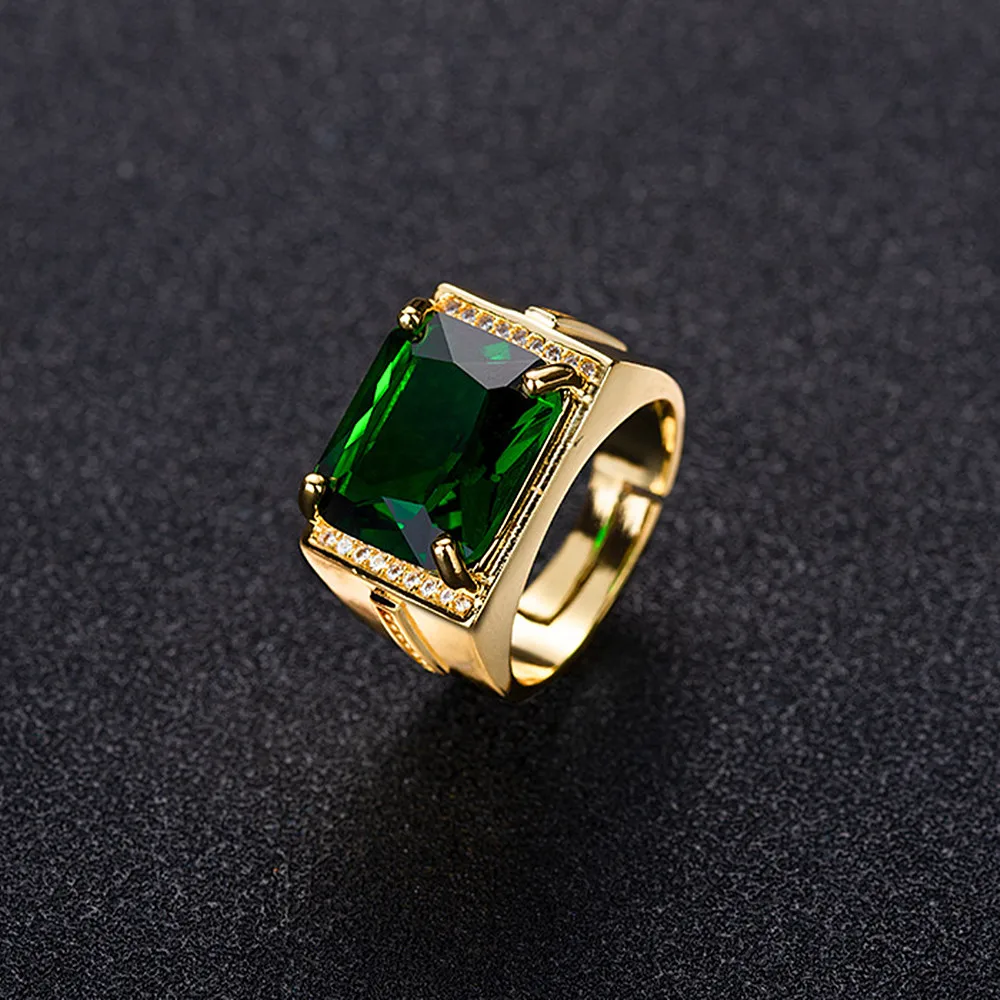 Vintage green crystal emerald gemstones diamonds rings for men 18k gold color bague jewelry bijoux fashion accessories gifts new