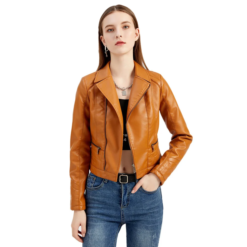 Autumn New Short Soft Faux Leather Jacket Women Fashion Zipper Motorcycle PU Leather Jacket Ladies Basic Street Coat