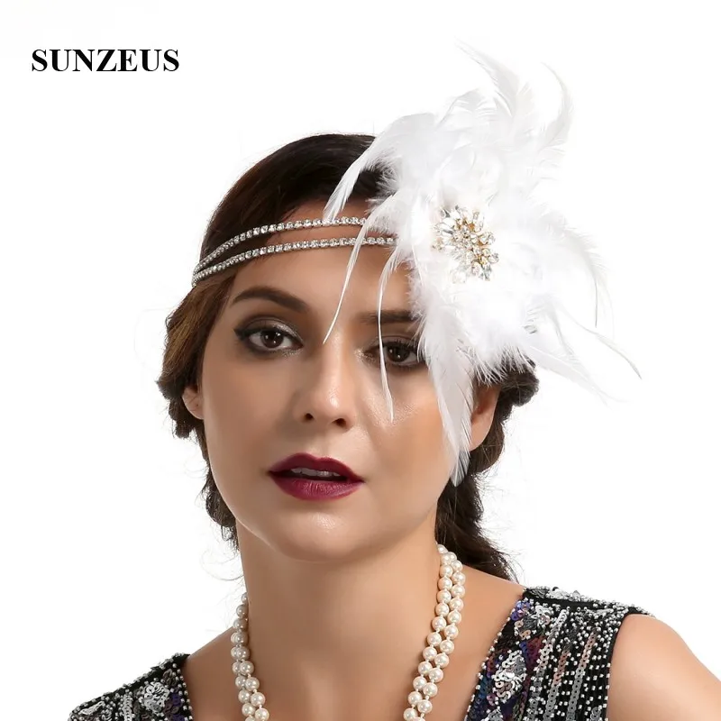 Diadema de plumas con cuentas para mujer, accesorios para el cabello blanco para novia, tocados de boda, akcesoria, slubne, BQ025