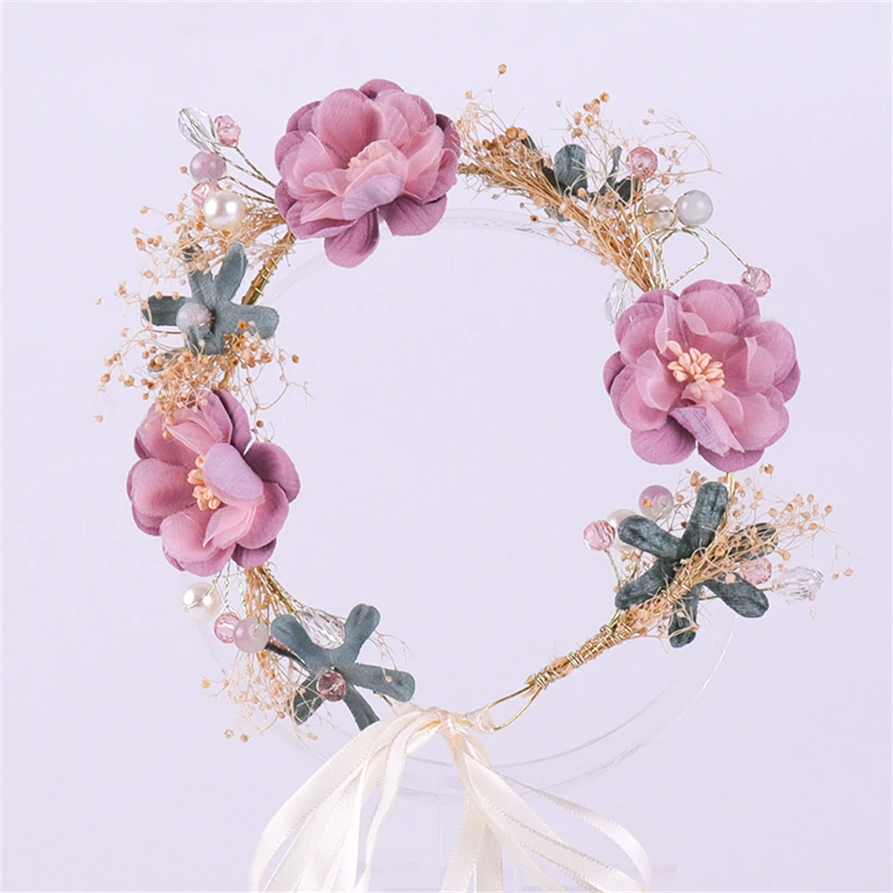 Corona de flores de perlas para mujer, banda para la cabeza, corona Floral para boda, tocado nupcial, diadema de flores para mujer, corona de comunión para niñas