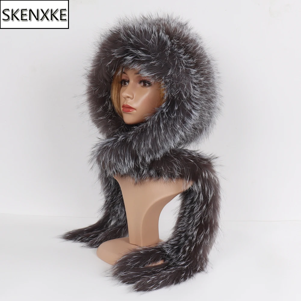 

Russian Winter Women Knitted Real Fox Fur Hat Scarf Natural Warm Fur Cap Scarves Lady Luxury 100% Genuine Fox Fur Hats Muffler