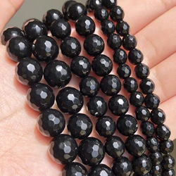 Faceted Black Agates Beads Natural Loose Stone Beads for Jewelry Making Round Onyx Loose Beads 4 6 8 10 12mm Diy Bracelet 15''