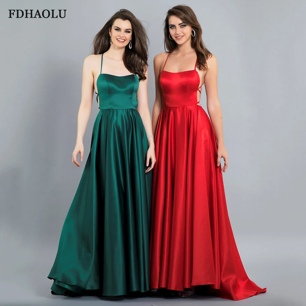 FDHAOLU AE132 Burgundy Xanh Dương Dạ Hội Hứa 2020 Dài Đảng Satin Chính Thức Bầu Vestidos De Fiesta De Noche Áo Dây De soiree