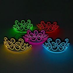 EL Wire Glowing EVA Crown Fashion Girls Kids Flashing LED Crown Light Up Glowing in Dark Headband Hair Band Birthday Supplies