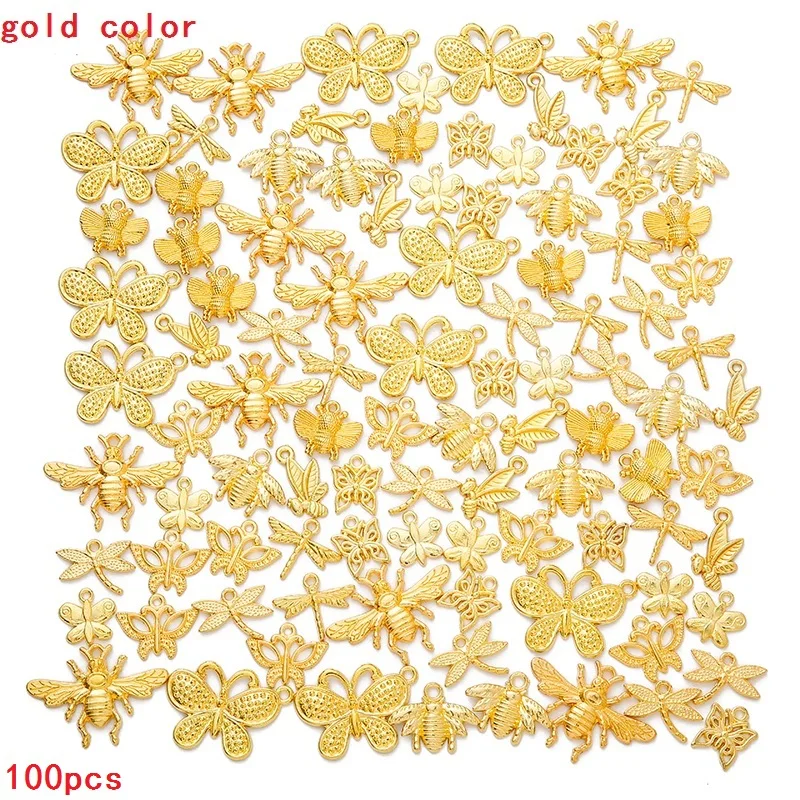 100pcs Mixed Styles Animal Heart Key Crown Charms