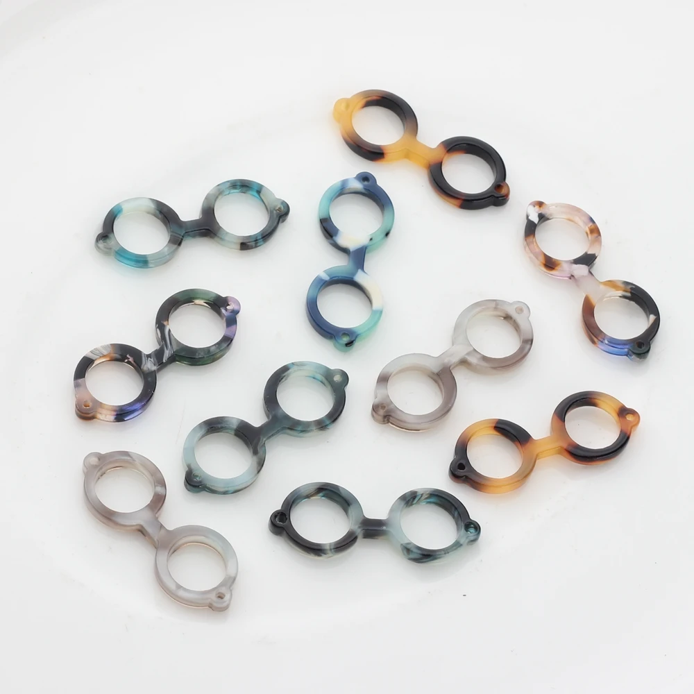 Tortoiseshell Acetic Acid Resin Charms Glasses Round Glass Charms Connector 11*29mm 10pcs/lot For DIY Jewelry Making Accessories