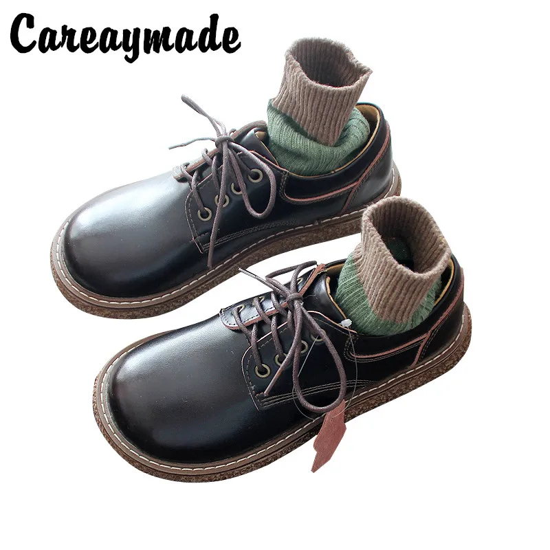 Careaymade-Genuine Leather doll shoes Casual shoes retro literature Art Korean women's big head single shoes women's shoes