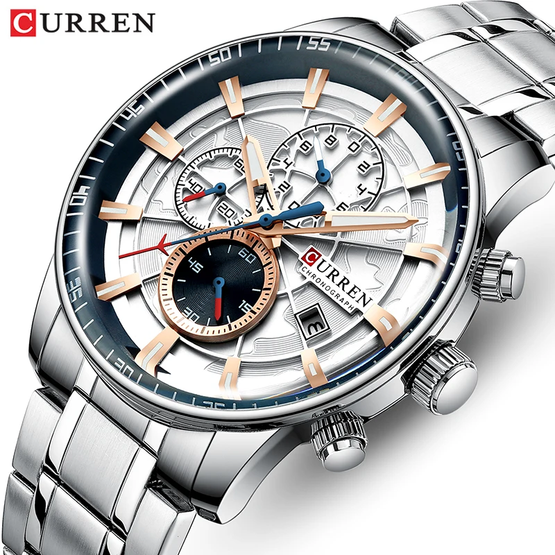 CURREN-reloj analógico de cuarzo para hombre, accesorio de pulsera resistente al agua con cronógrafo, complemento Masculino de marca de lujo con