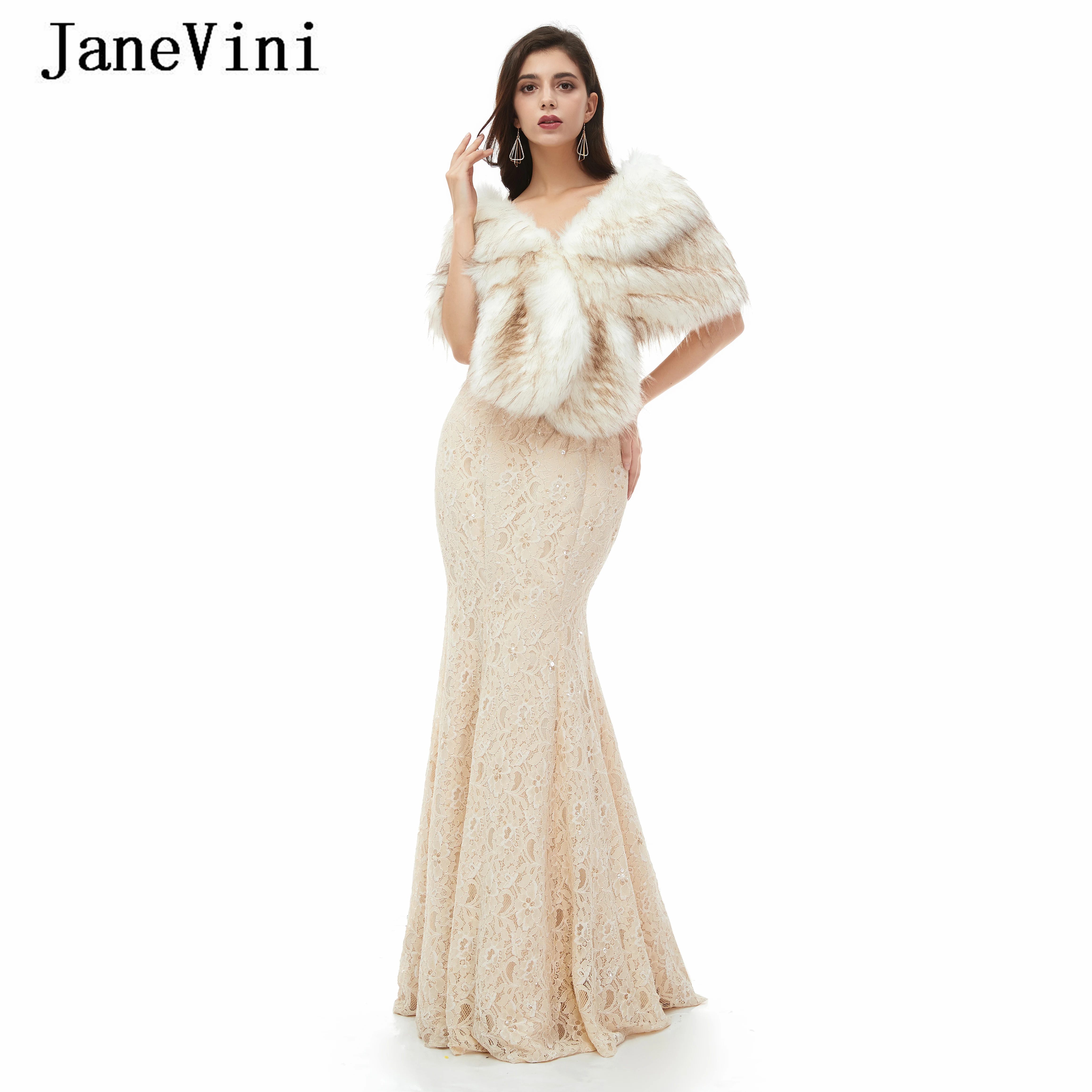 

JaneVini Women Faux Fur Shawl Wrap Warm Bolero Bridal Cape Cloak Stoles Wedding Fur Jackets Abrigos Mujer Invierno 2019 Elegante