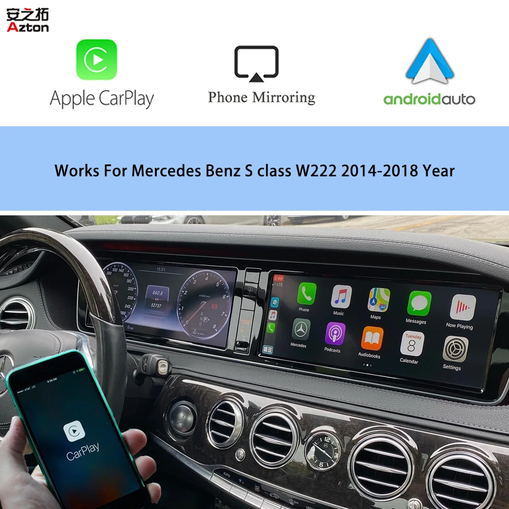 W222 CarPlay Device Android Auto Airplay For Mercedes S400 S350 S550 2014-2018 Reverse Front Camera Integration