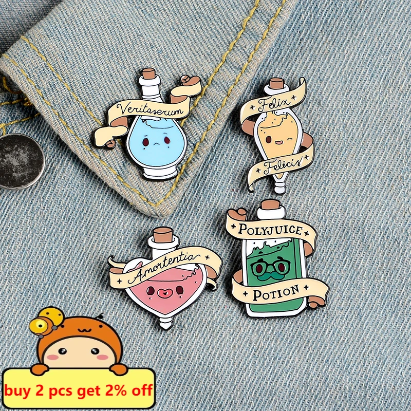 Magical Potions Enamel Pin Cartoon Felix Felicis Liquid Luck Amortentia Polyjuice Movie Badge Wizard Lapel Pin for GIfts