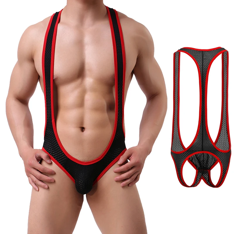 Sexy Mesh Bodysuit Jockstrap Bodywear Erotic Teddies Underwear Wrestling Singlet Leotard Jumpsuits Suspender For Men/Gay