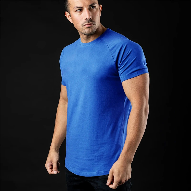 Plain T Shirt Men New Fashion Tee Shirts Summer Cotton Short Sleeve Tshirt Fitness Mens Gym Clothing Casual Sports T Shirts