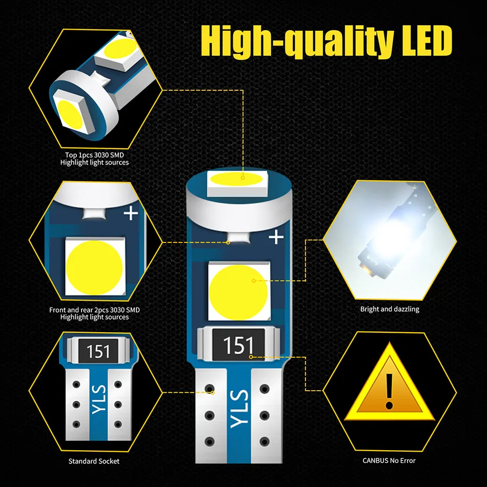 Super Brilhante Wedge Painel Luzes Calibre, Indicador de Aviso, Instrumento Cluster Lâmpadas Lâmpada, T5, W3W, W1.2W, 74, 286, 3030, 10pcs