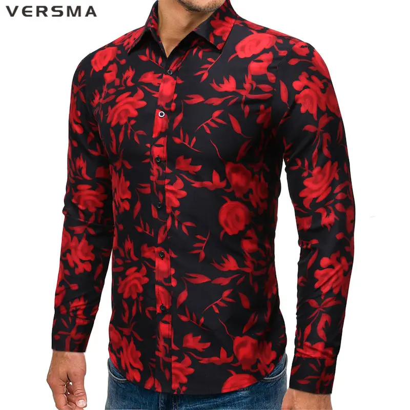 

VERSMA Japanese Harajuku BF Vintage Hawaiian Shirts Men Women Summer Korean Slim Fit Long Sleeve Flower Printed Retro Shirt Male