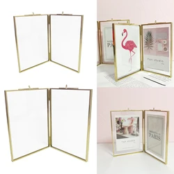 1x Gold Metal Picture Frame Double Sided Hanging Photo Frames Creative Pressed Flower Rack Display 6inch & 7inch Home Wall Decor