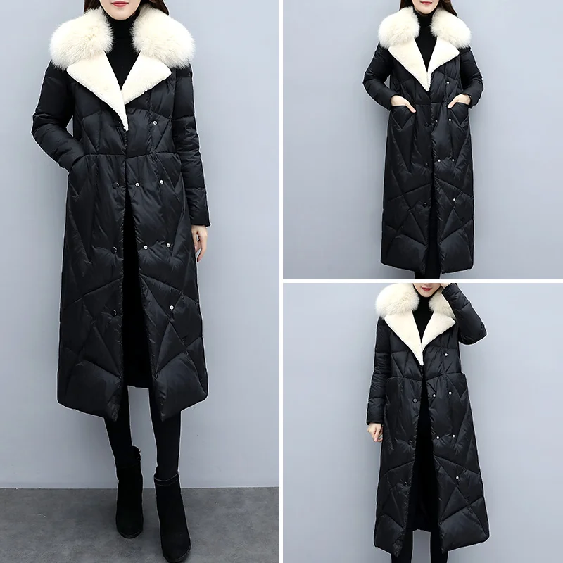 New Women Winter Long Down Coat Big Fur Collar Parka Female Fashion Thick Warm Loose Jacket Outerwear