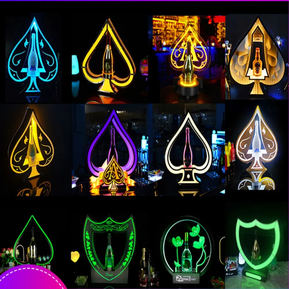 

LED Rechargeable Ace of Spade Champagne Bottle Presenter Growing Cocktail Wine Bottle Holder for NightClub Party Lounge Bar