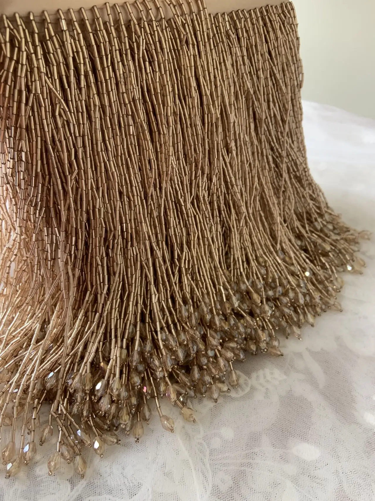 

Free Shipping 1 Yard Rose Gold Heavy Bead Tassel Ribbon Fringe Trim for Dance Costume Accessories,Couture Dress,Green Pink Blue