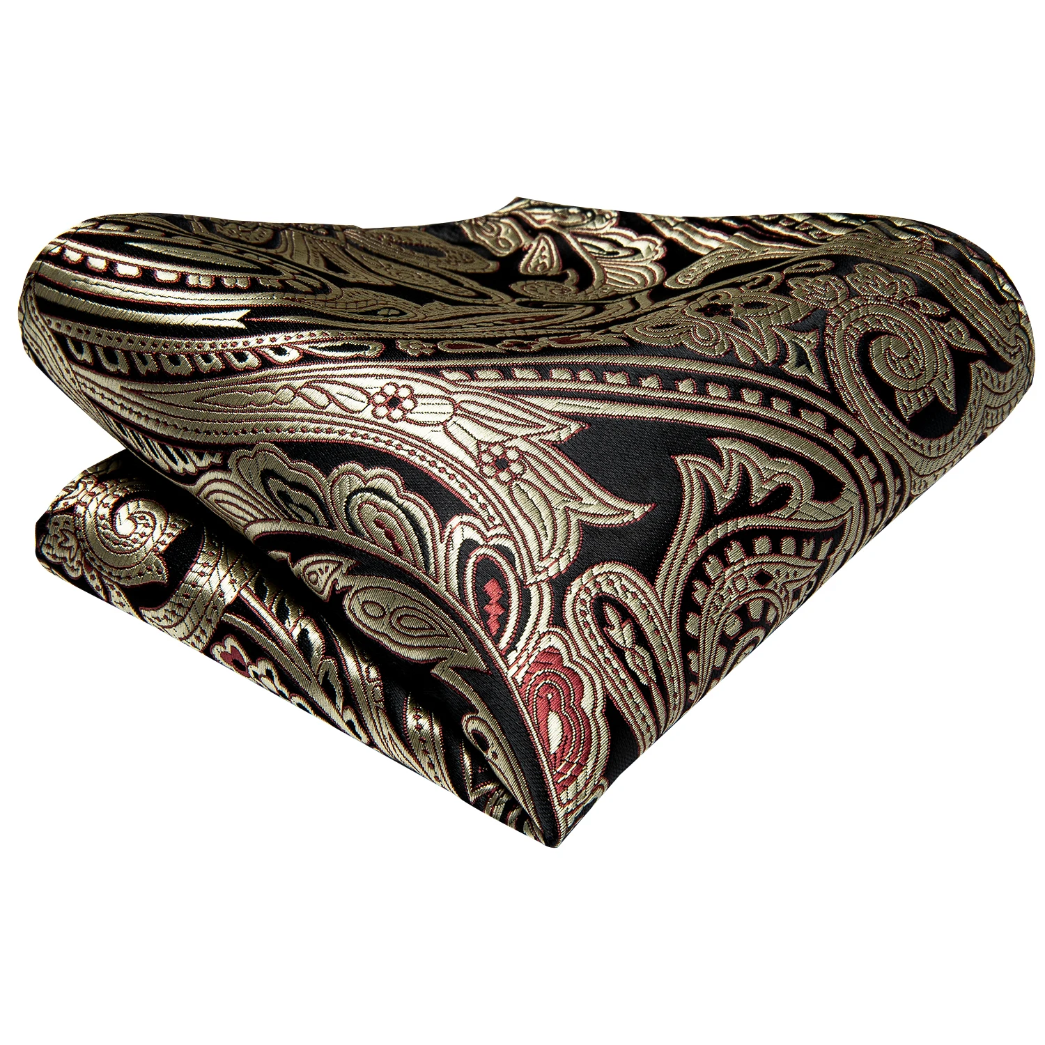 Silk Luxury Paisley Scarf Tie Black Golden Ascot Cravat Set for Men Vintage Casual Big Floral Wedding Neck Tie Pocket Square Set